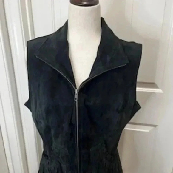Mark Alan western‎ Leather Suede Biker Front Zip Up Black Vest Women’s Size Larg - Picture 8 of 10